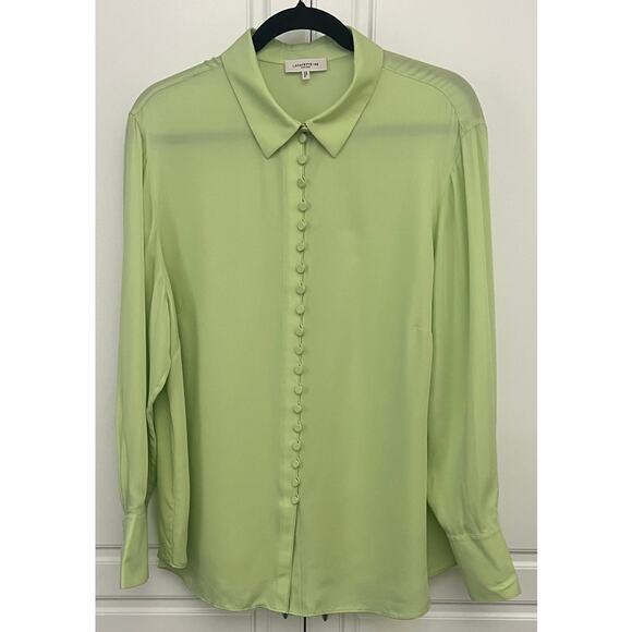 Lafayette 148 NY Looped Button 100% Silk Blouse in Key Lime Green Size 1X - Picture 1 of 7
